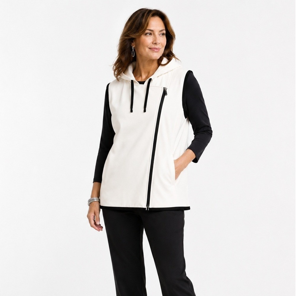 Chico's Vest Womens 3 White NWT Weekends Asymmetrical Zip Hooded Sleeveless Gorp